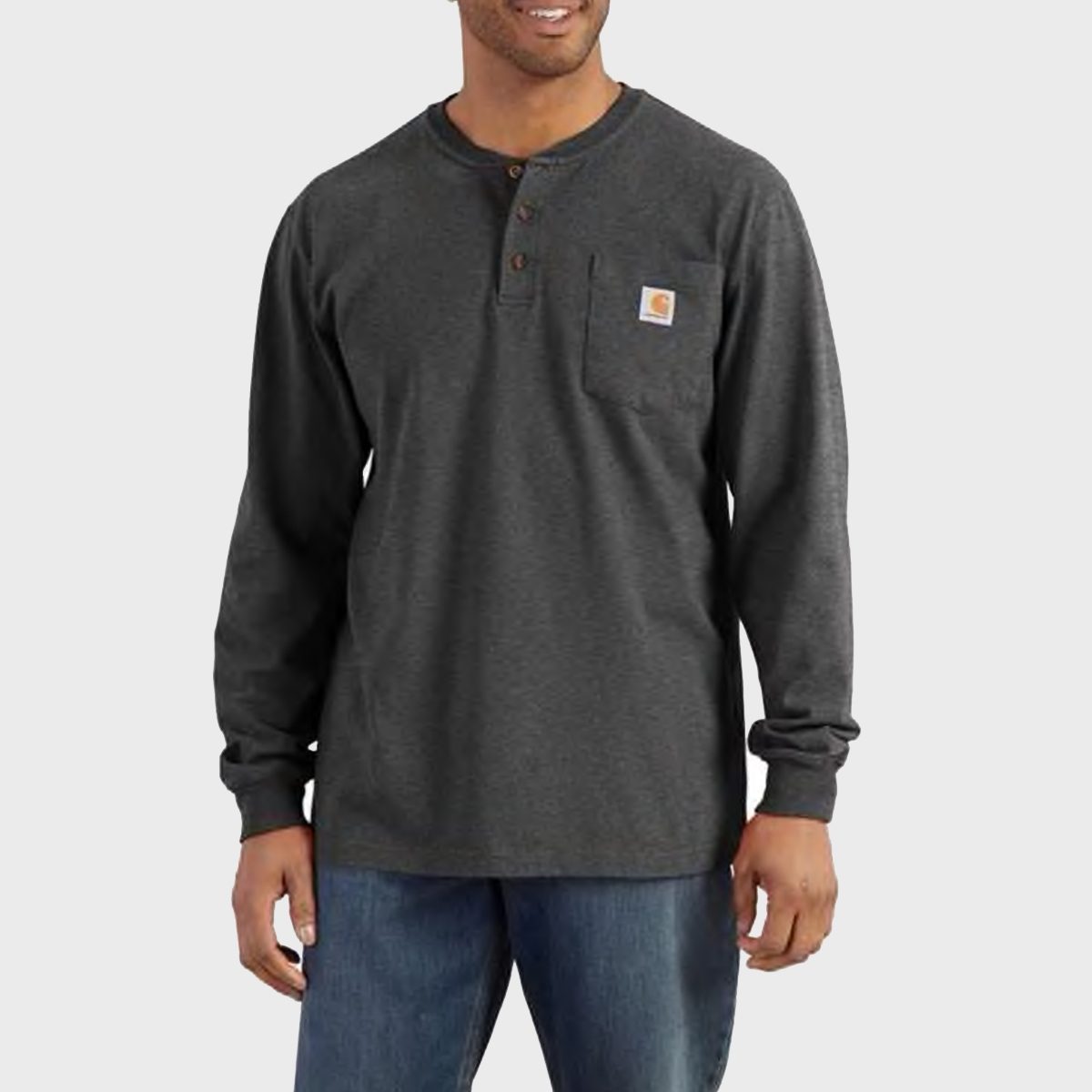 Loose Fit Heavyweight Long Sleeve Pocket Henley T Shirt