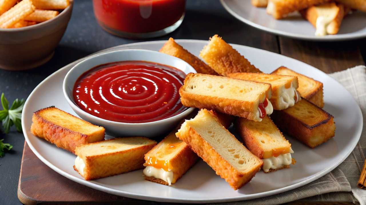 Crispy Grilled Cheese Sticks with Spicy Ketchup Dip