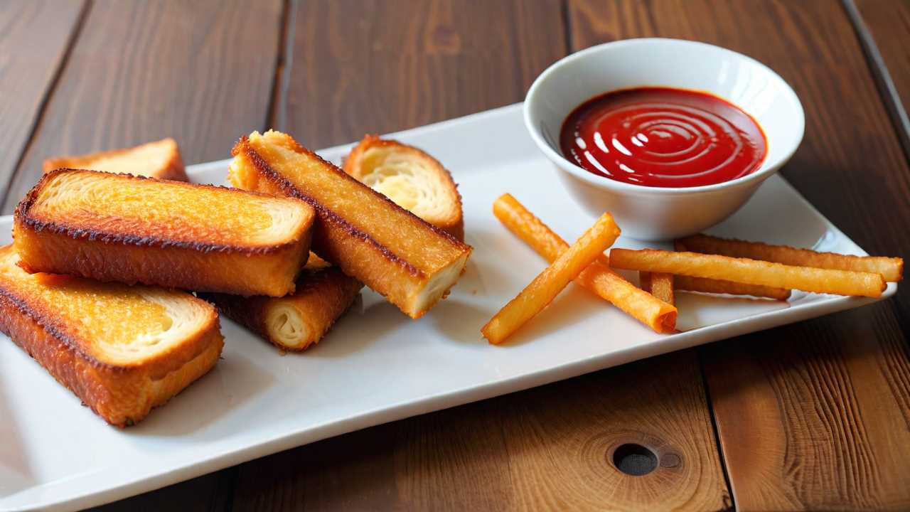 Crispy Grilled Cheese Sticks with Spicy Ketchup Dip