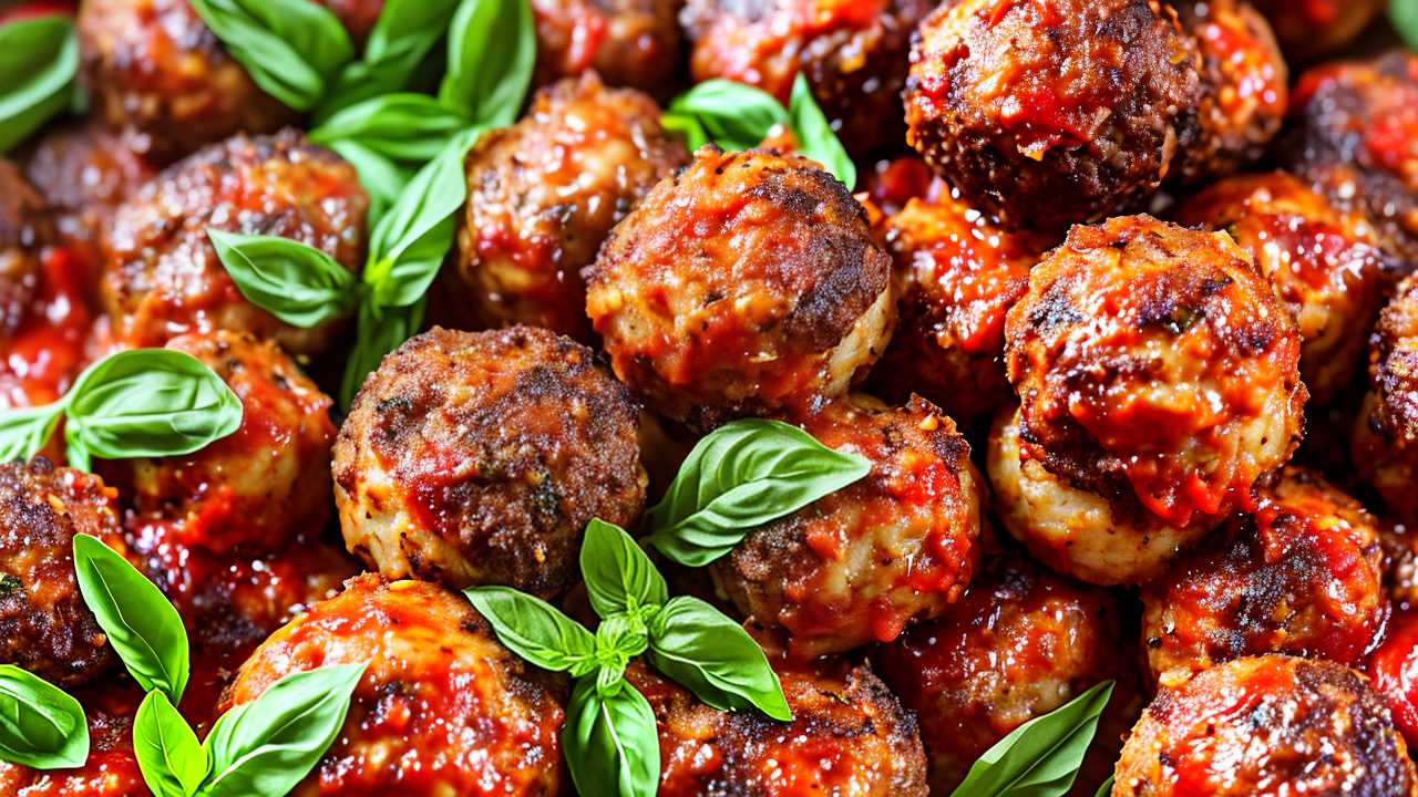Mozzarella Stuffed Meatballs in Tomato Basil Sauce