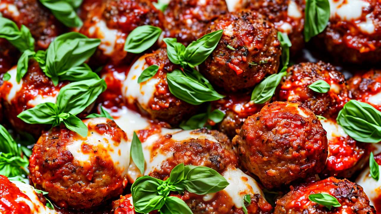 Mozzarella Stuffed Meatballs in Tomato Basil Sauce