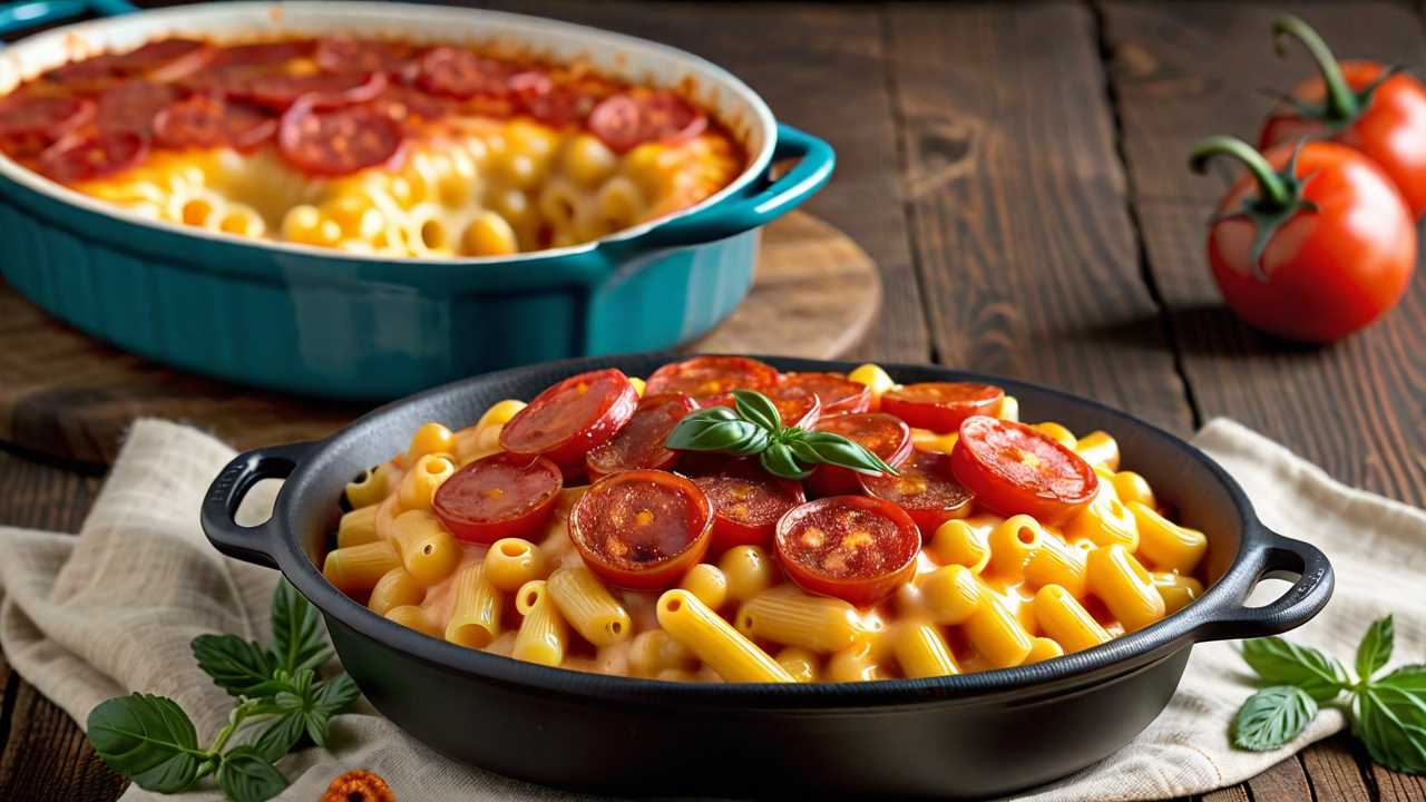 Zesty Pepperoni Mac and Cheese Bake