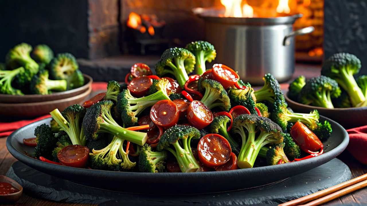 Spicy Pepperoni Roasted Broccoli